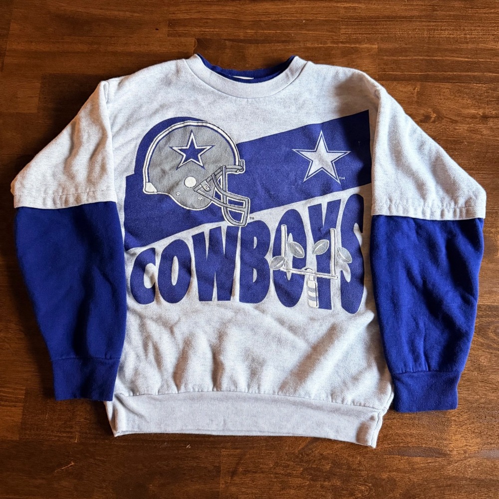Vintage Team NFL Dallas Cowboys Sweatshirt Kids 14 XL Grey Blue Team Glasgow 90s